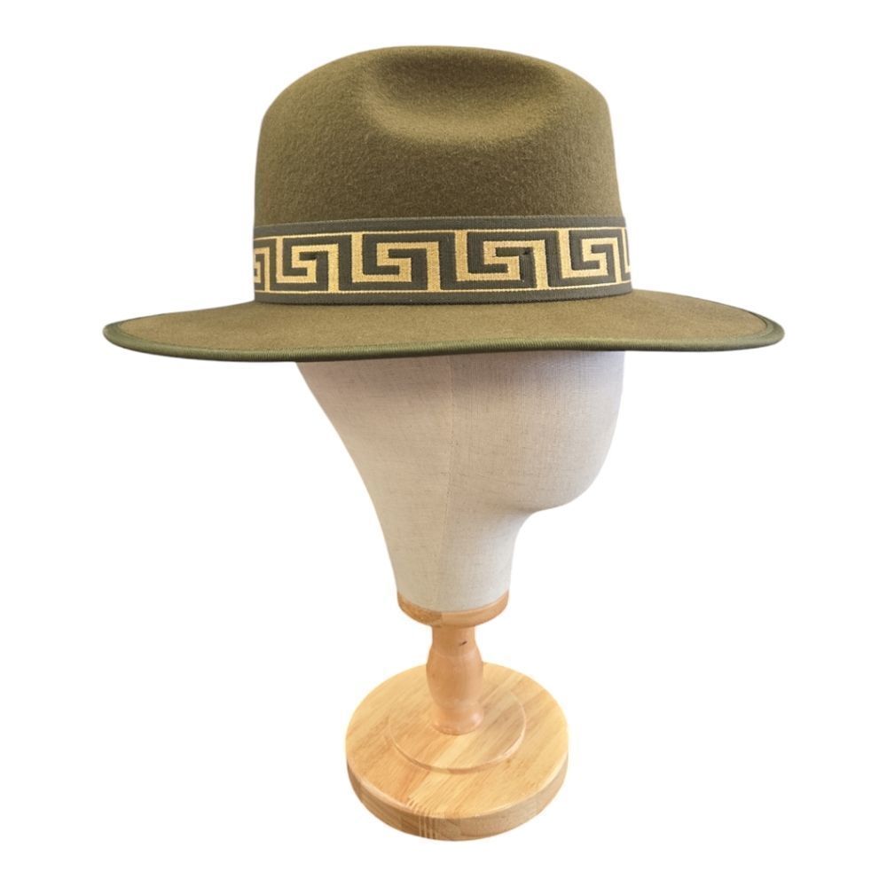 MEN'S BRUNO CAPELO WESLEY OLIVE/ GOLD WIDE BRIM PINCH FRONT FEDORA HAT. WE-976 - Picture 2 of 8